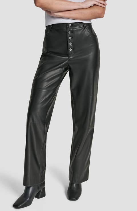 DKNY Button Fly Faux Leather Pants | Nordstrom