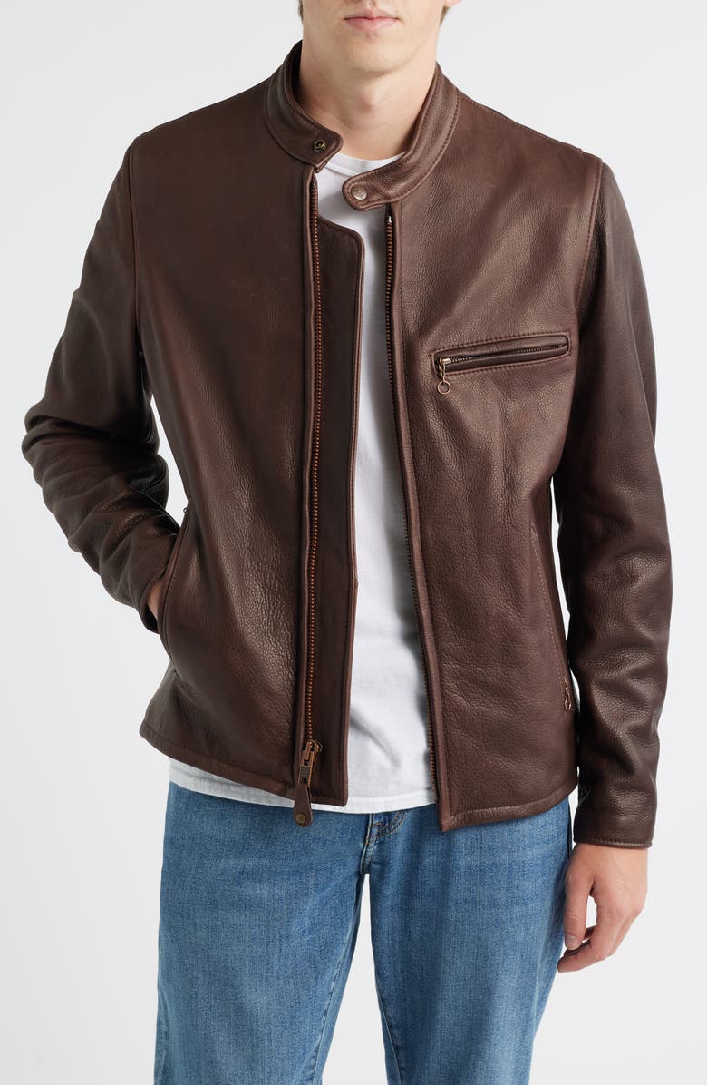 Schott NYC Café Racer Oil Tanned Leather Moto Jacket | Nordstrom