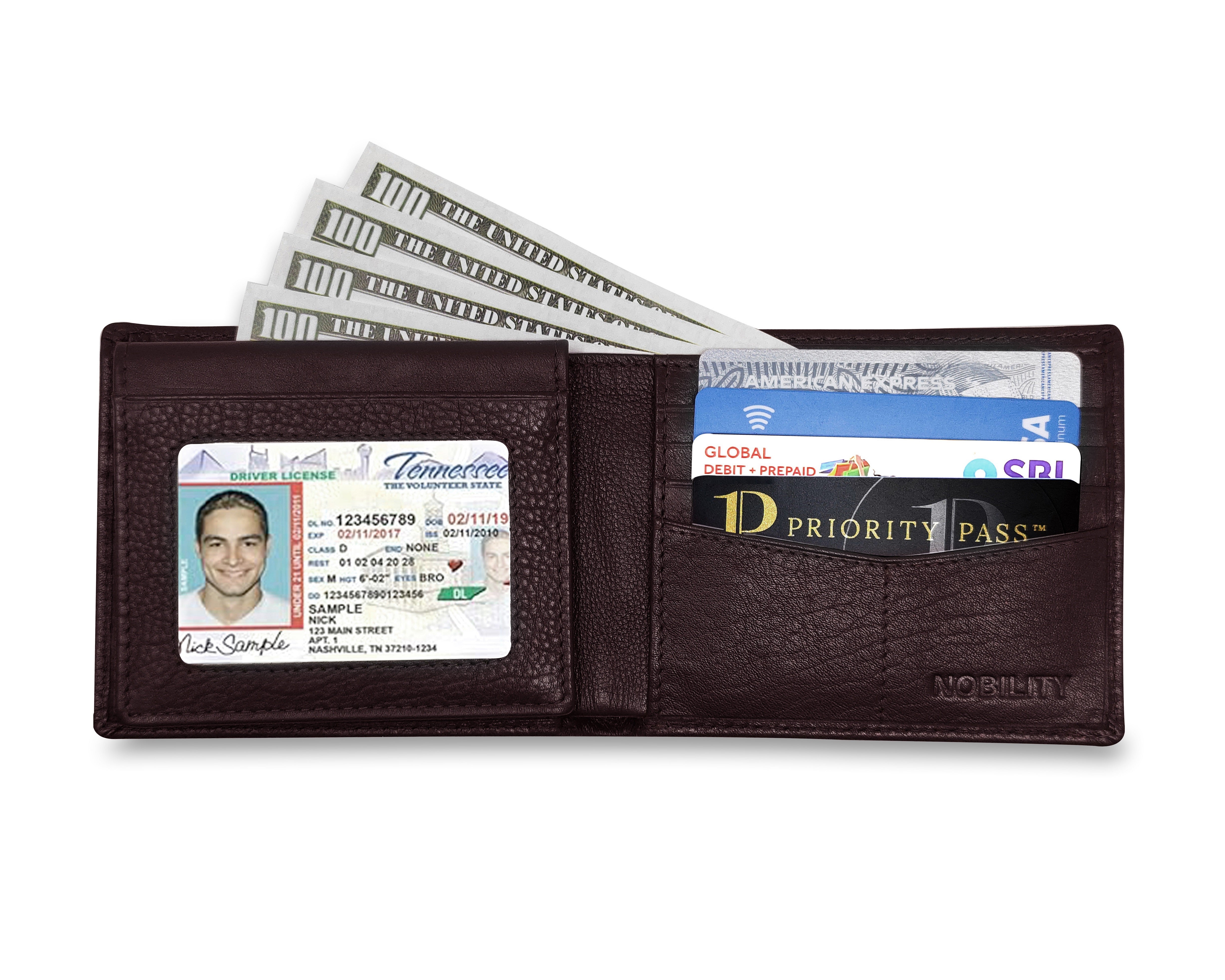 NOBILITY Wallet Brown for Men Genuine Leather RFID Blocking Bifold