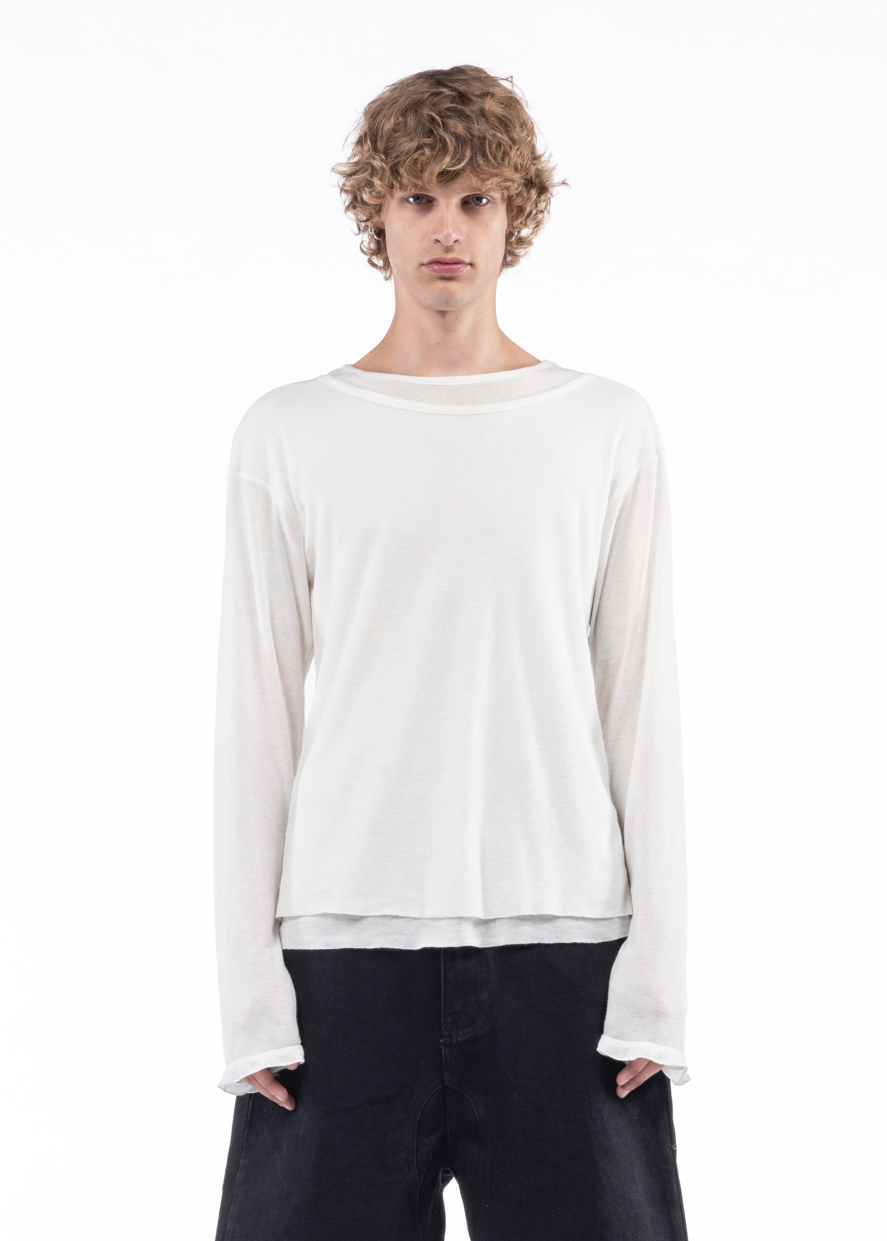 DOUBLE-LAYERED ORGANIC COTTON LONGSLEEVE WHITE – NO/FAITH STUDIOS