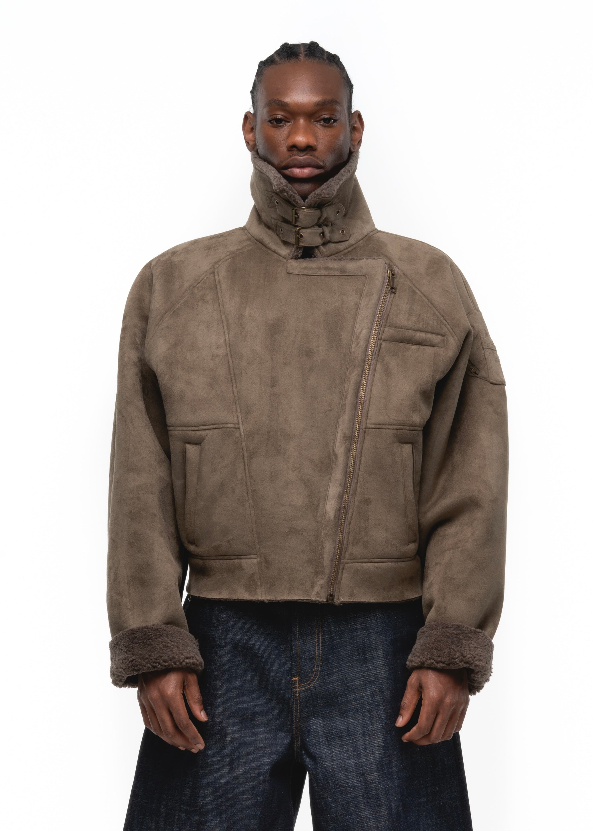 HEAVY FLIGHT SHEARLING JACKET OLIVE – NO/FAITH STUDIOS