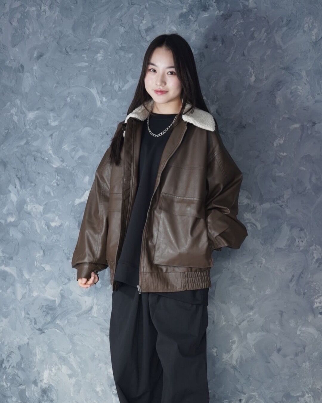 2way ヴィンテージライク PU レザー 襟ボア A-2 ジップアップ ブルゾン