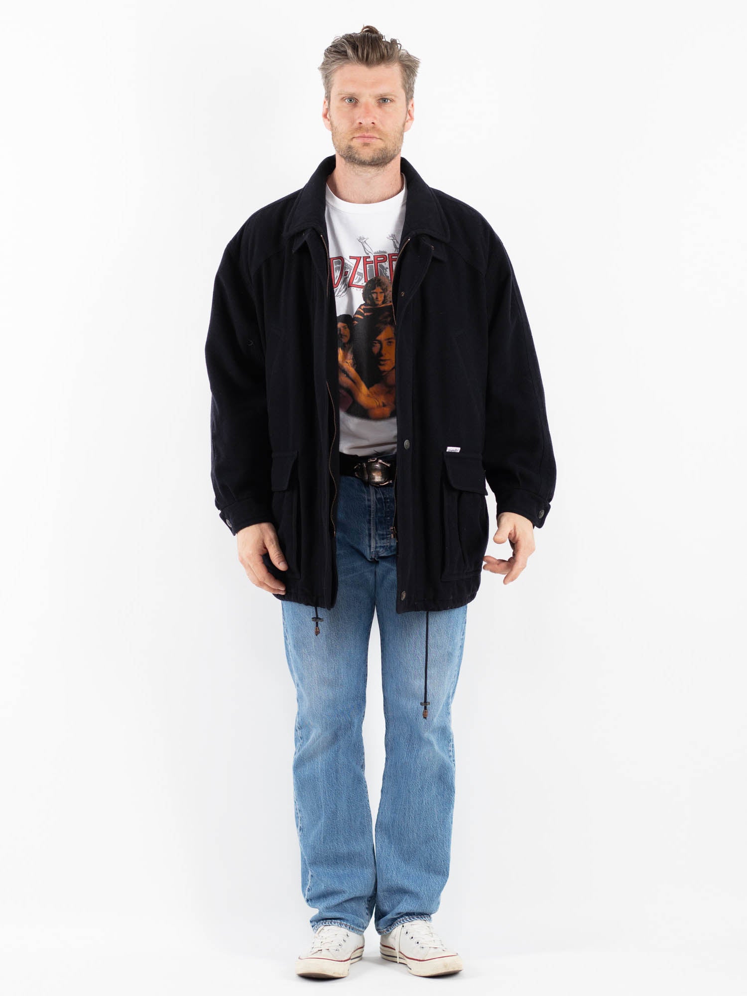 Online Vintage Store | Vintage 90's Men Wool Blend Jacket in Blue