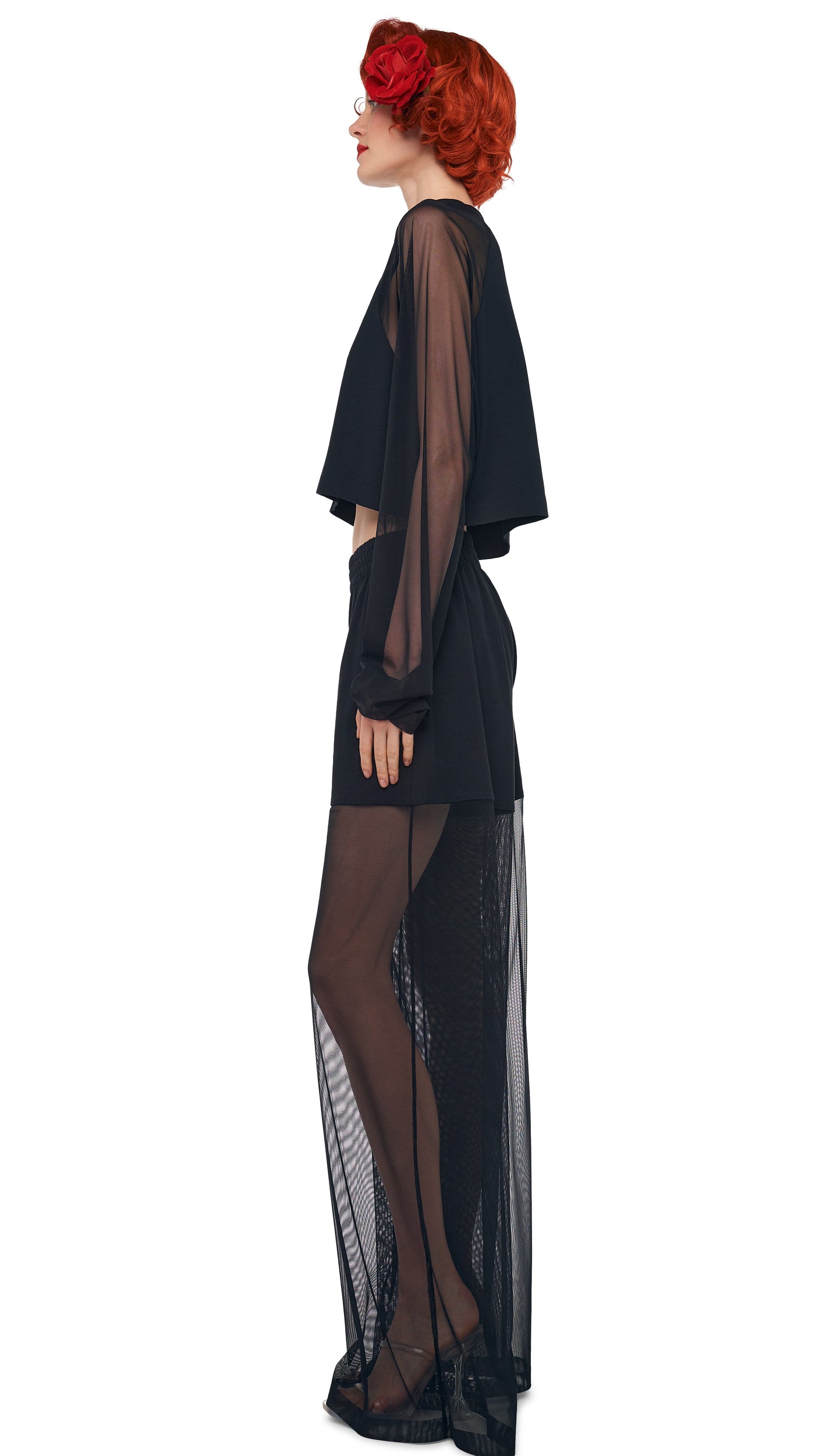 OVERSIZED RAGLAN SLEEVE CROPPED TOP W/ MESH – Black – Norma Kamali