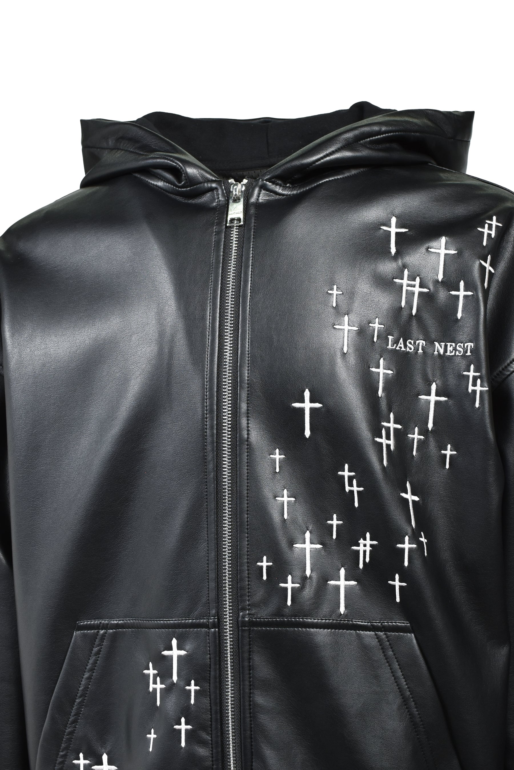 LAST NEST ラストネスト NUBIAN限定 CROSS EMBROIDERY LEATHER ZIP