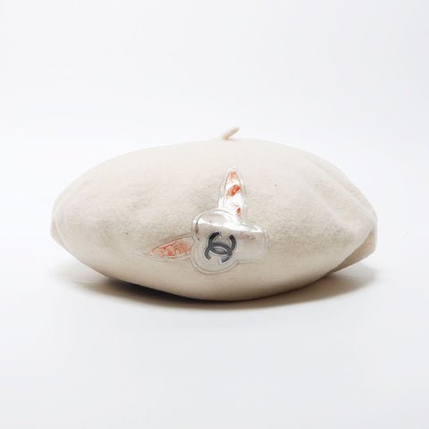 シャネル CHANEL ウール ココマーク カメリア ベレー帽 ベージュ