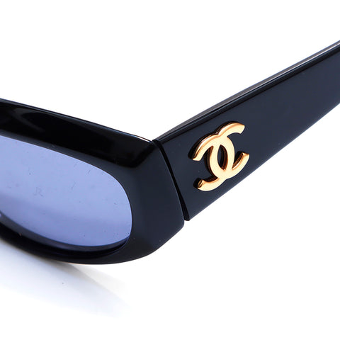 Chanel Coco Mark Sunglasses Y2K Blue Lens Sunglasses Black WS4537