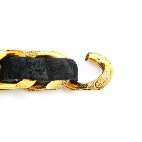 シャネル CHANEL ロゴプレート チェーンレザー ブレスレット ゴールド