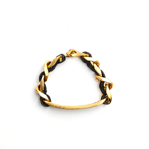 シャネル CHANEL ロゴプレート チェーンレザー ブレスレット ゴールド