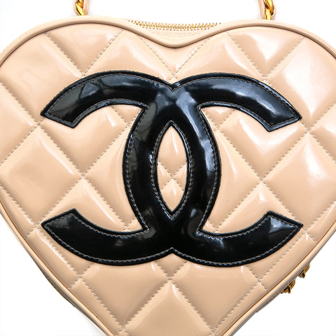 シャネル CHANEL エナメル ハート バニティ ハンドバッグ ベージュ