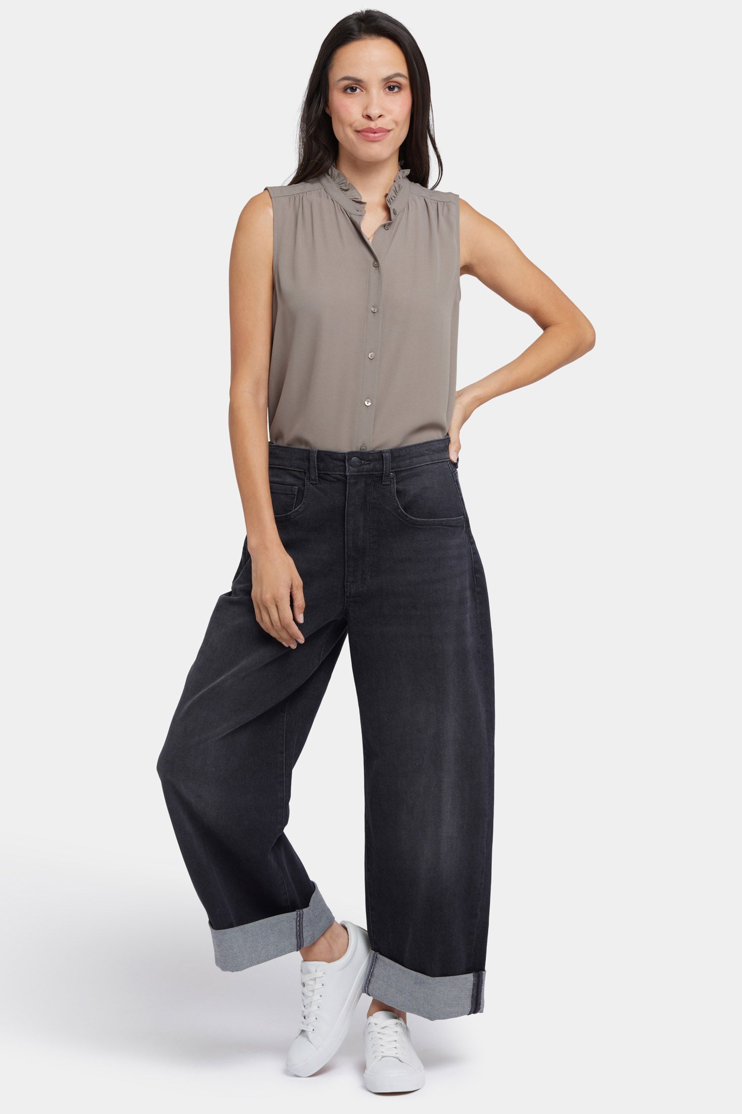 Renee Baggy Wide Leg Jeans With Roll Cuffs - Murcia Peaks Black | NYDJ