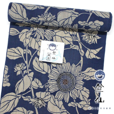 竺仙ゆかた】奥州小紋/紬地/青系 ひまわり25-5508 竺仙 東レシルック