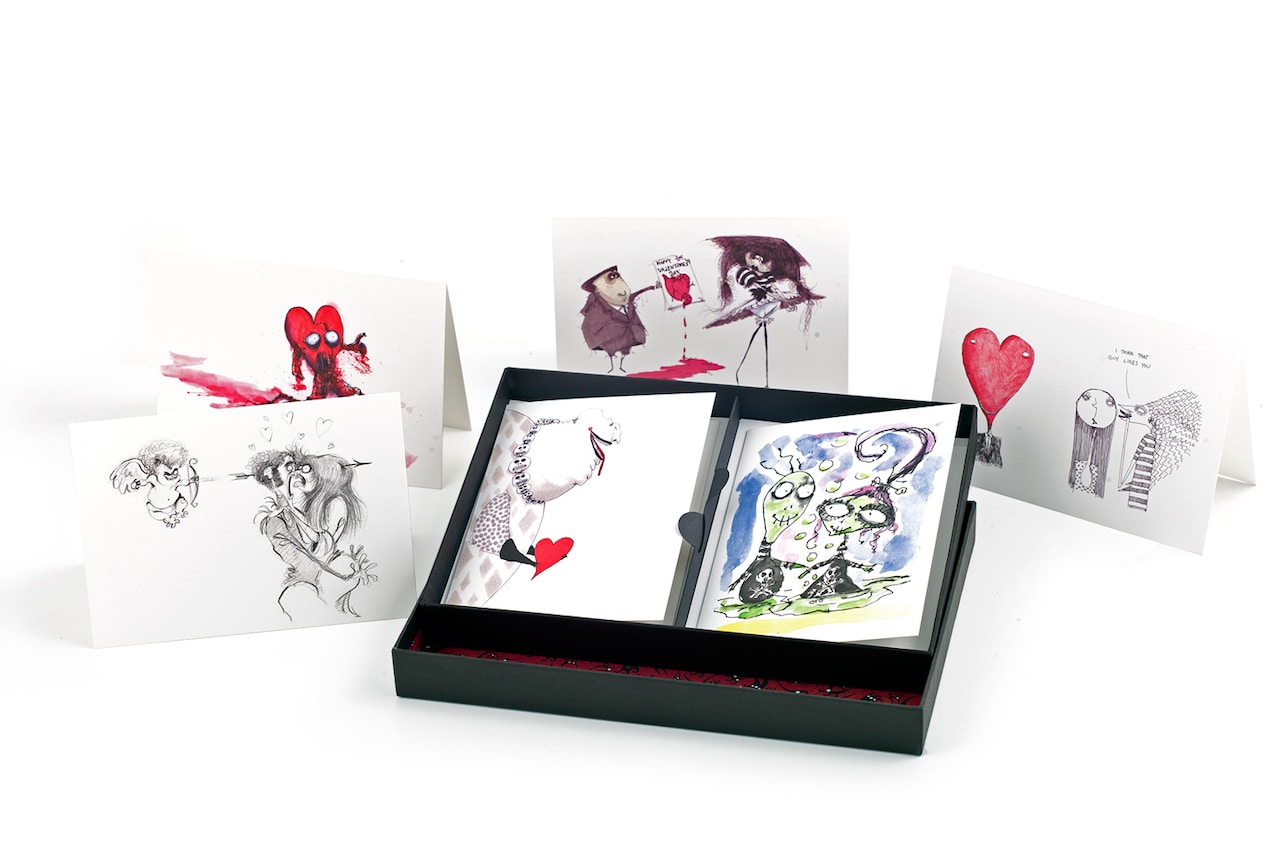 ティム・バートンのイラストがグリーティングカードに、封筒付きのBOX