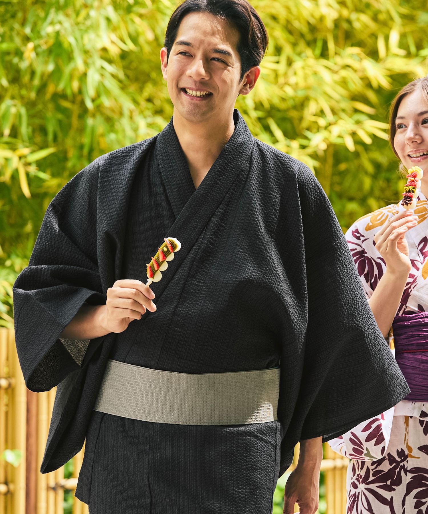 縞しじら織り浴衣 3点セット【浴衣＋帯＋下駄】【THE CRAFT CREW