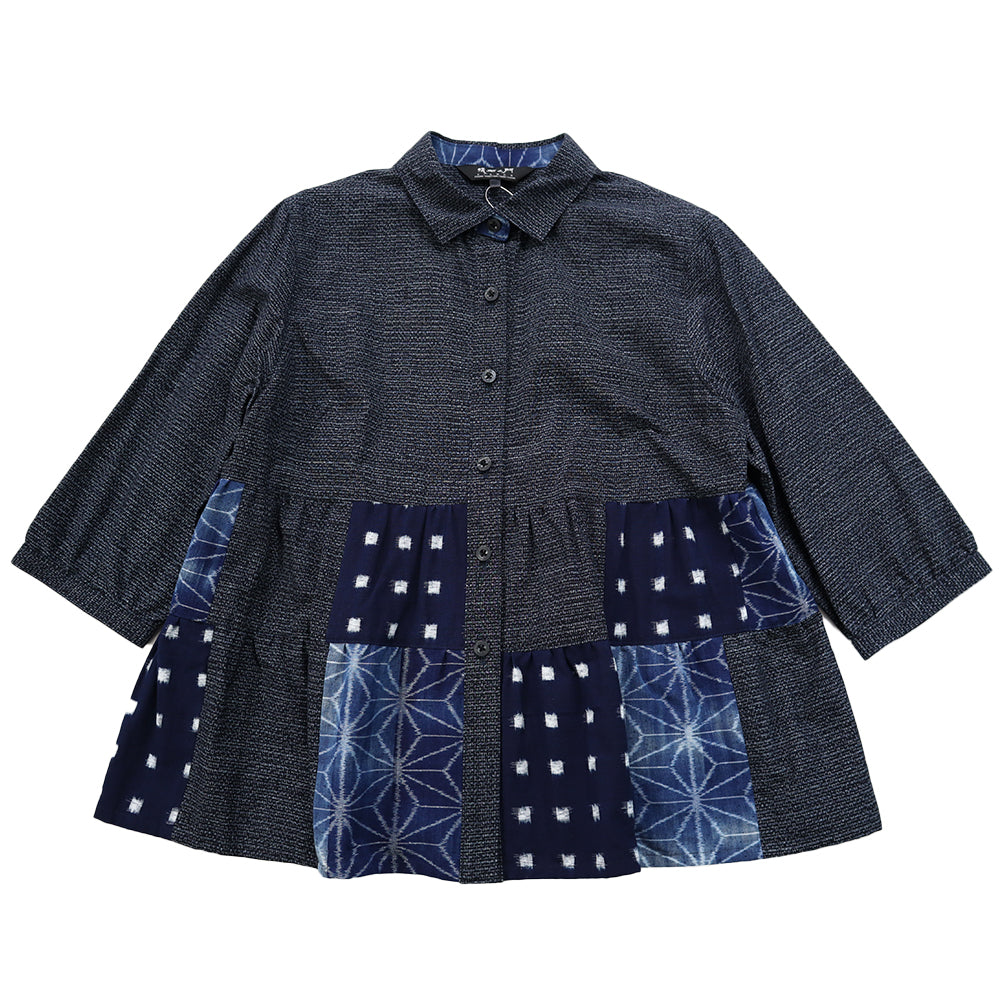 儀右ヱ門 ギエモン ぎえもん 久留米絣パッチブラウス コ567 日本製【as