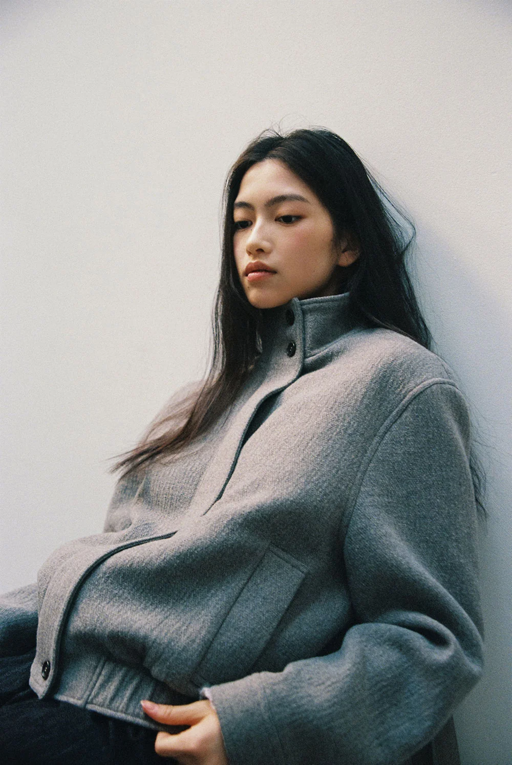 mannish high neck blouson | OHOTORO