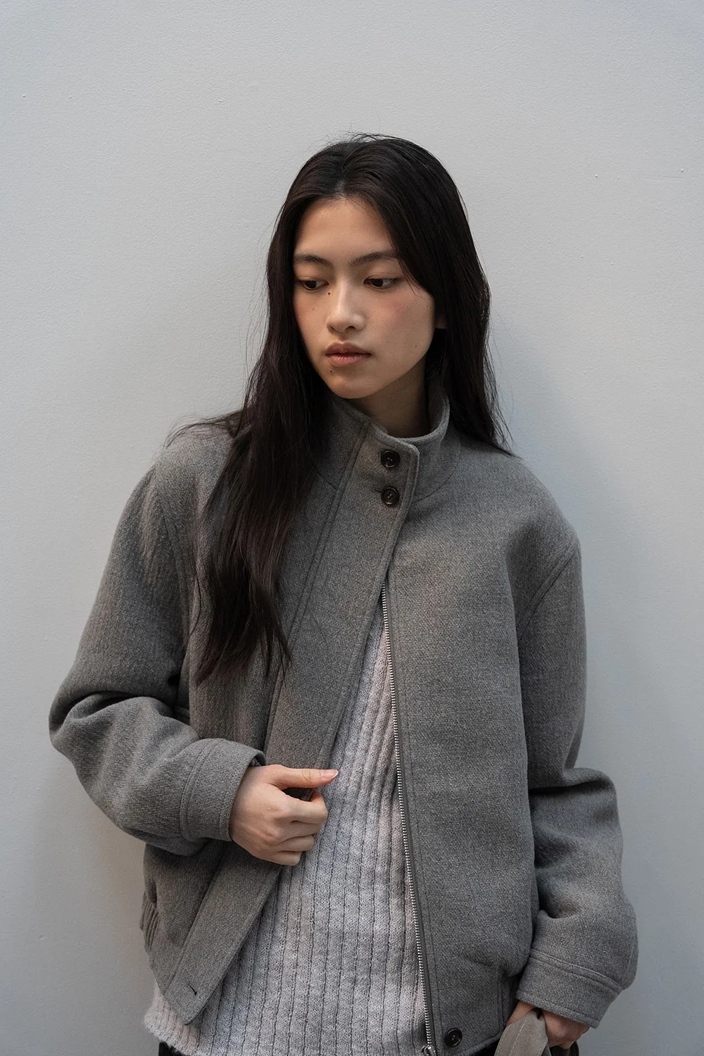 mannish high neck blouson | OHOTORO