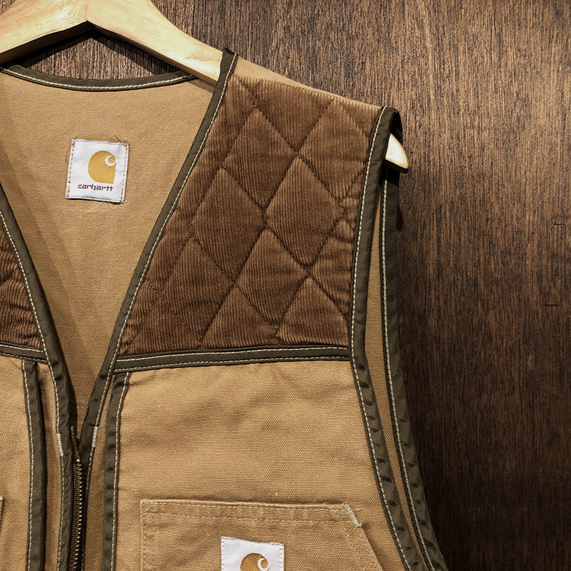 Carhartt Duck Canvas Hunting Vest Cords Gun Patch Zip Removable