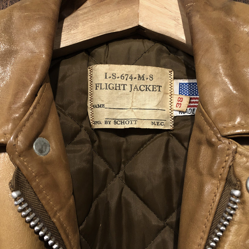 Schott I-S-674-M-S Leather Flight Jacket Camel Brown Green Khaki