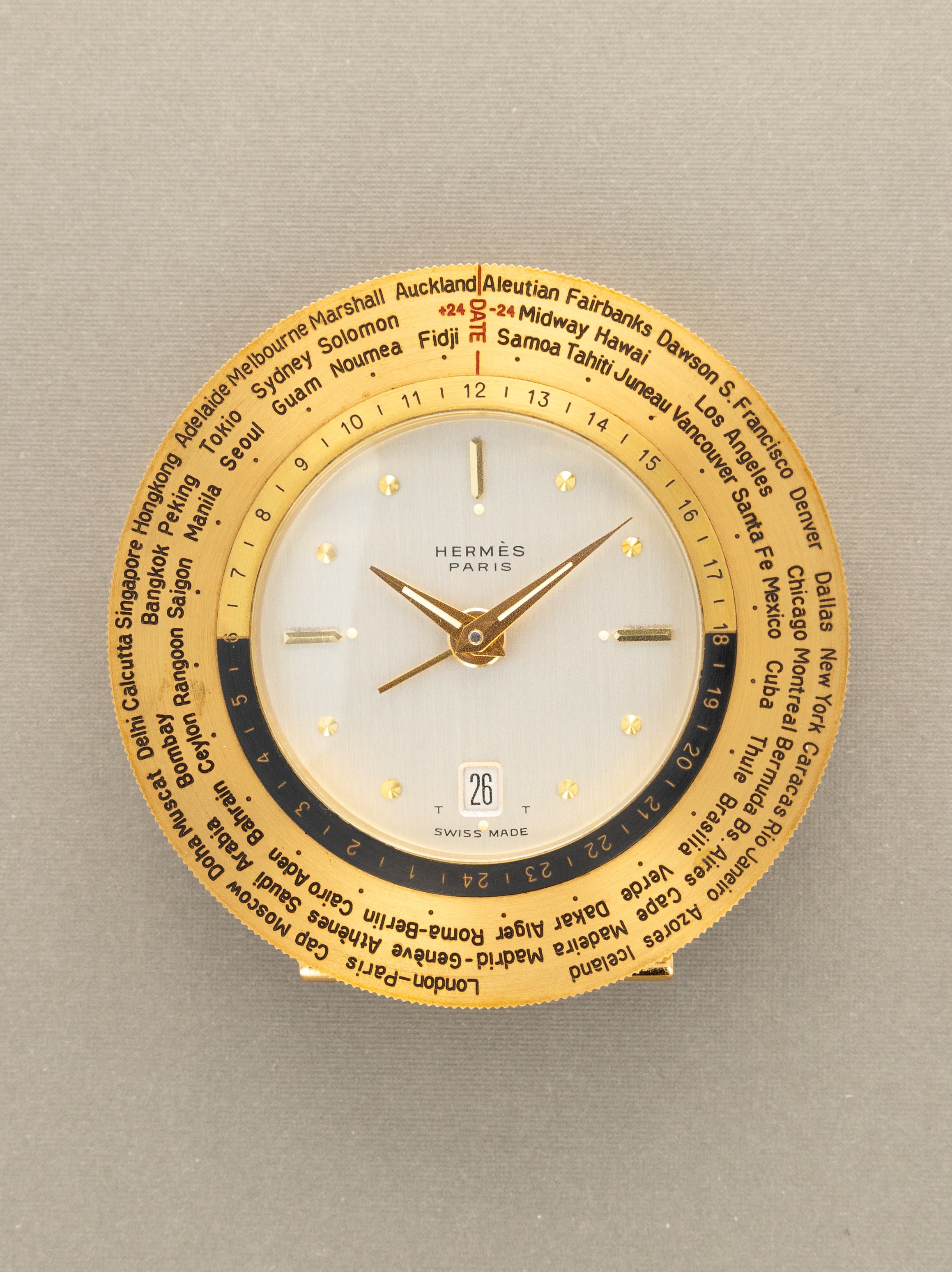 Hermès World Time Alarm Travel Clock - W/ Leather Zip-Pouch