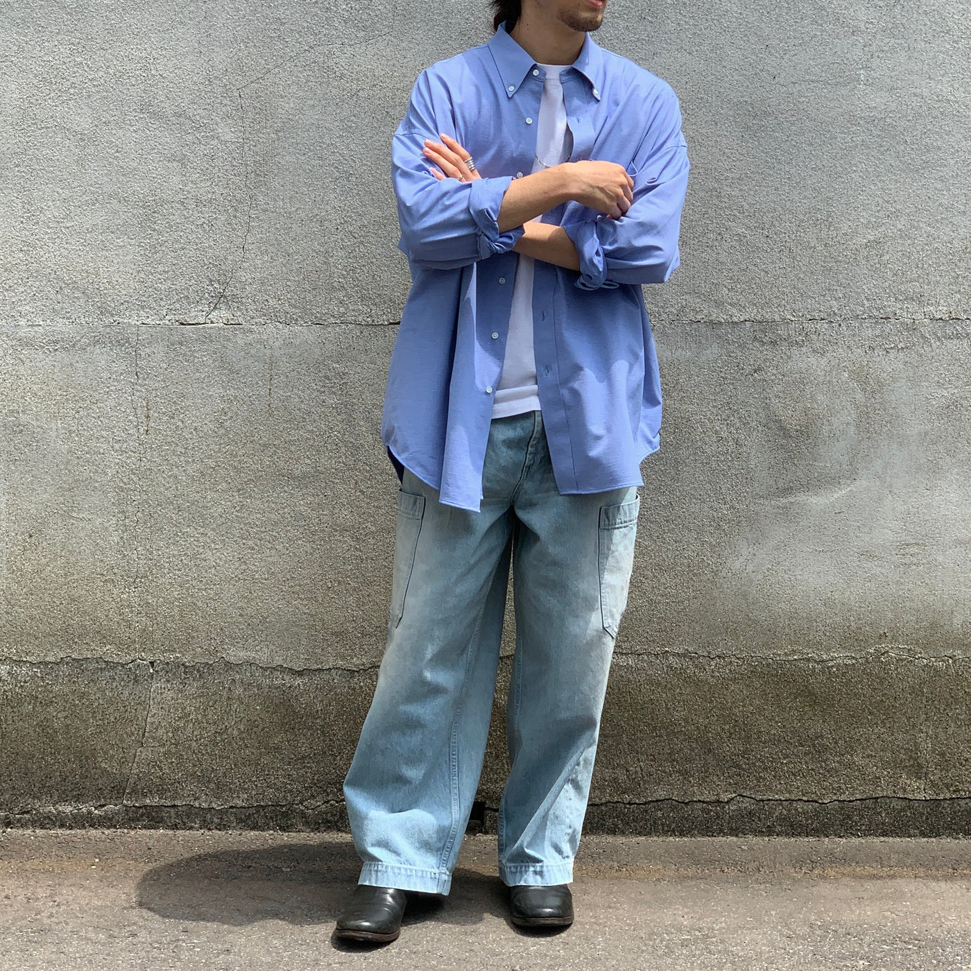 Graphpaper】 Oxford Pique Jersey L/S Oversized B.D Shirt GM234