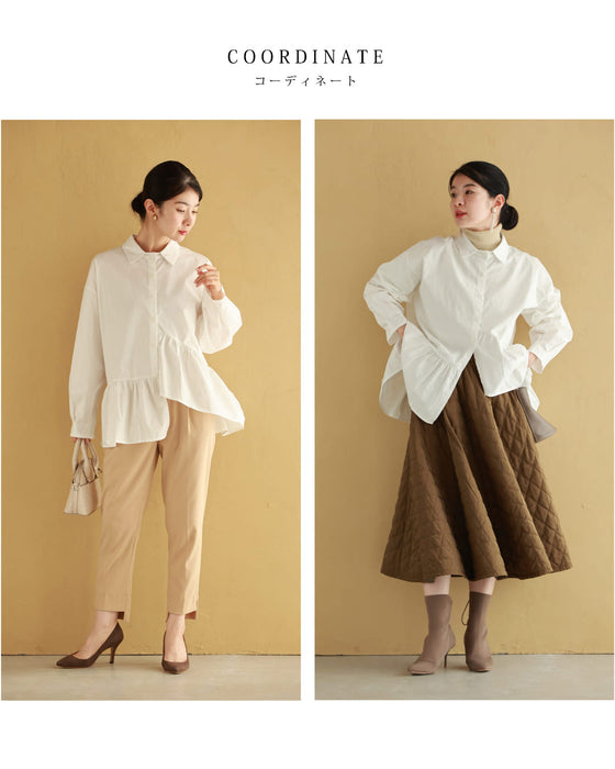 セール商品返品交換不可】アシンメトリーな裾フリルシャツトップス