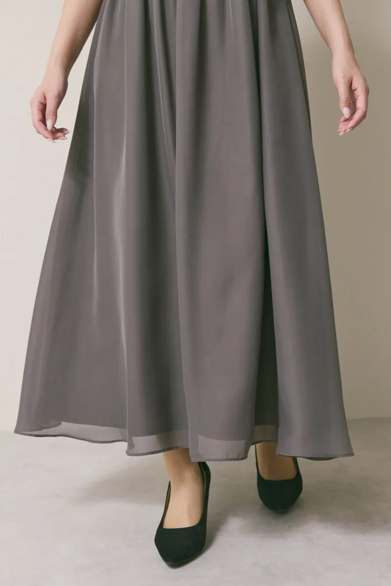 チャコールグレーの授乳口付ハイネックレースドレス[L,マタニティ