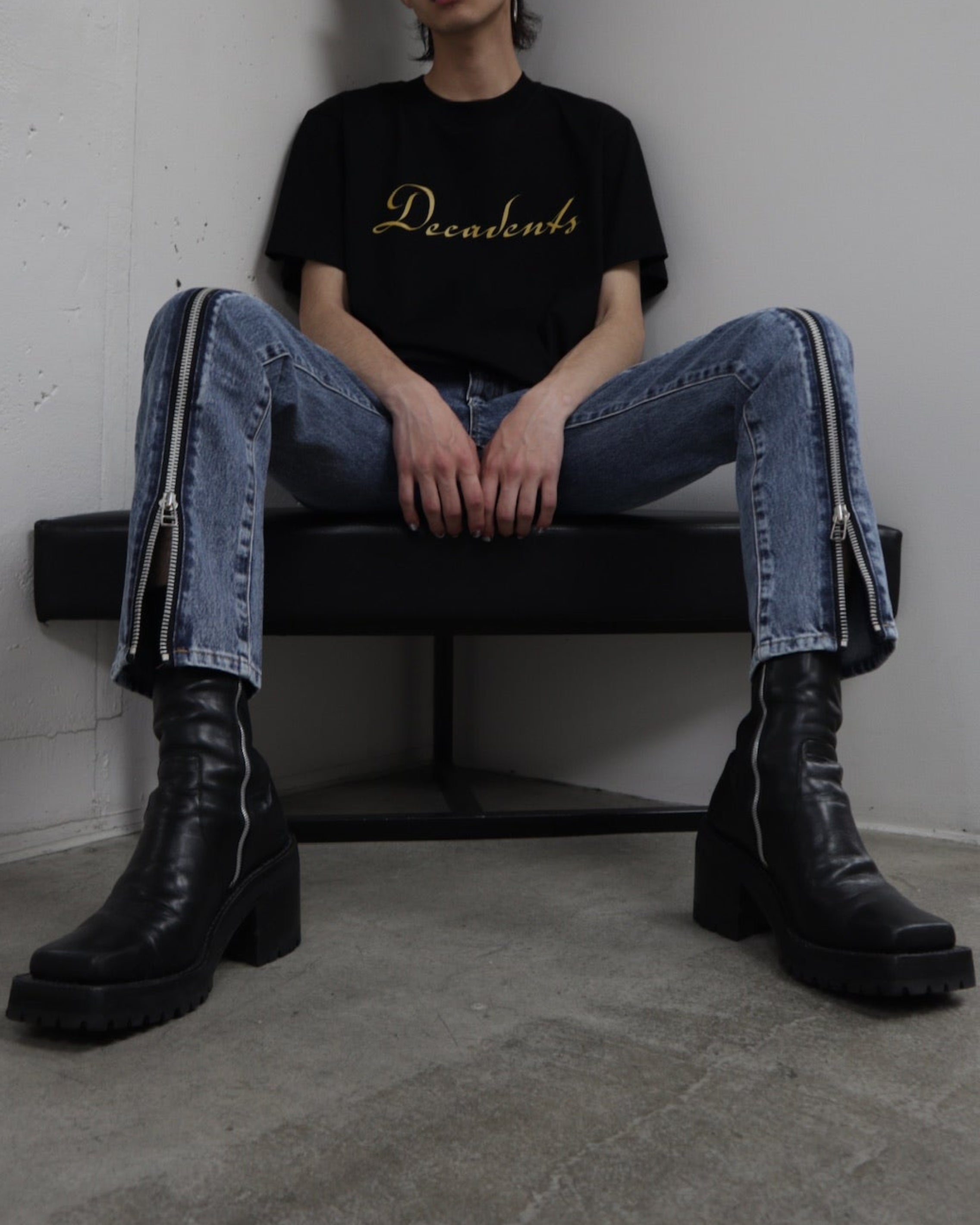 WASHED DENIM ZIP PANTS