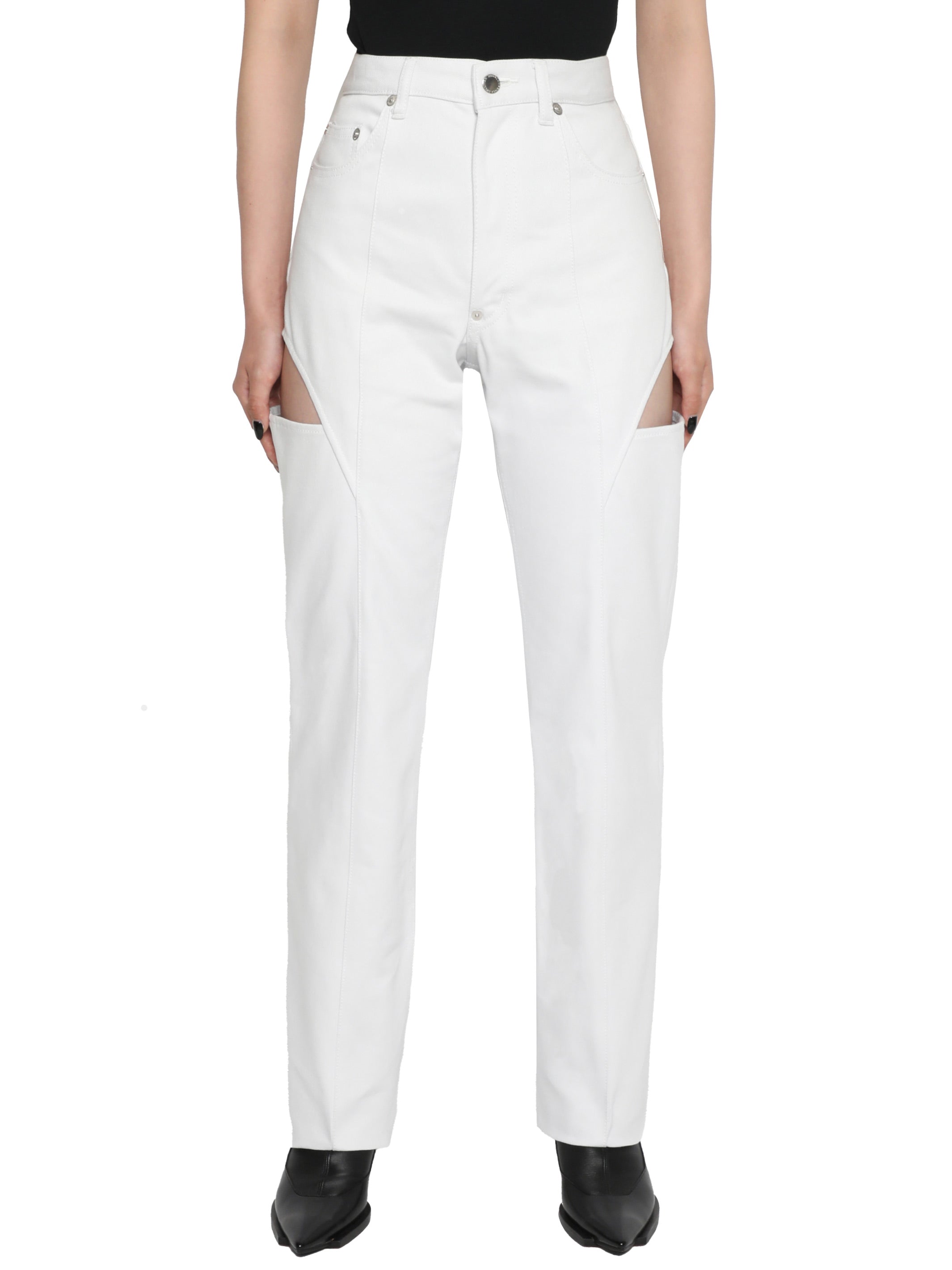 WASHED DENIM HOLLOWED OUT PANTS