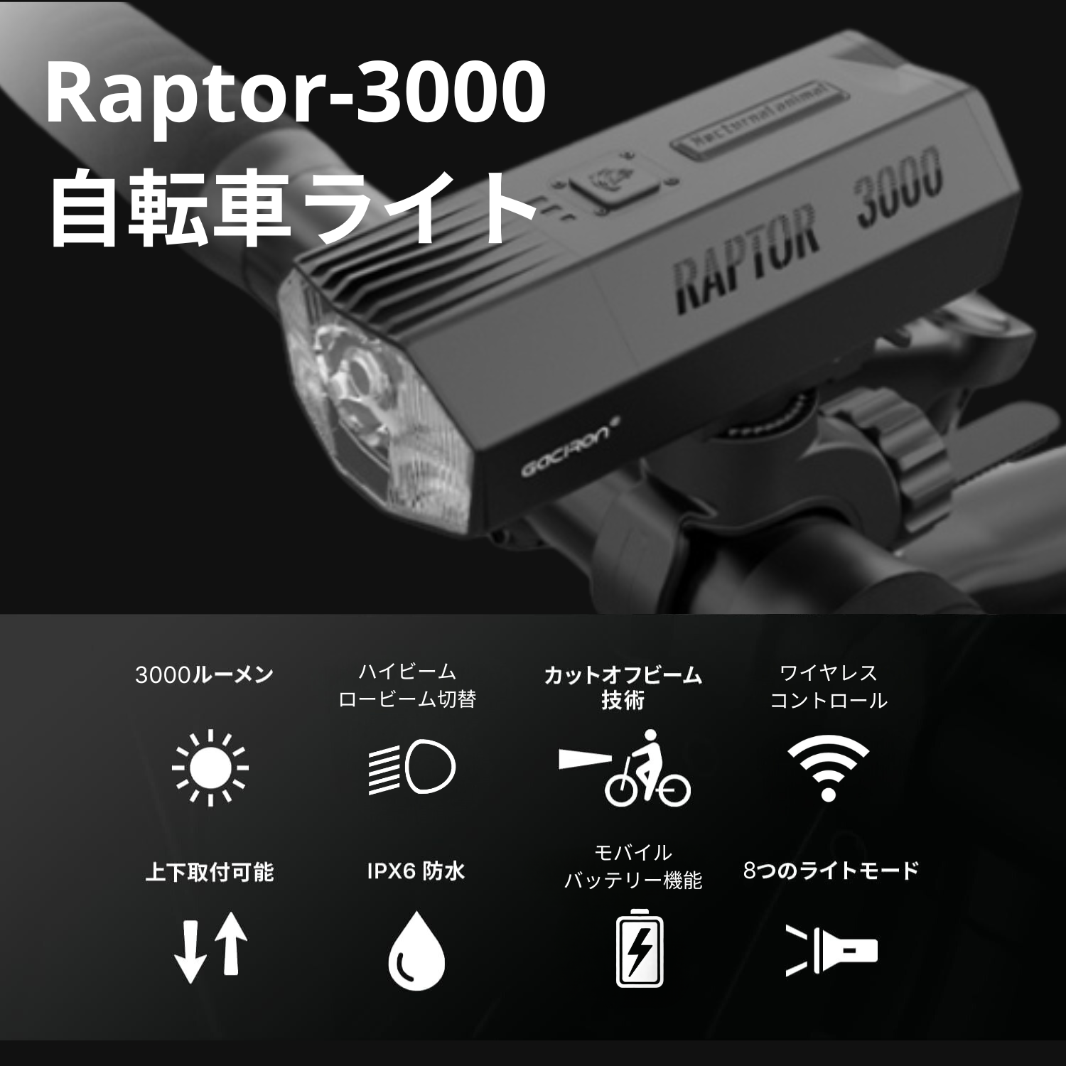 Gaciron（ガシロン）フロントライト Raptor-3000