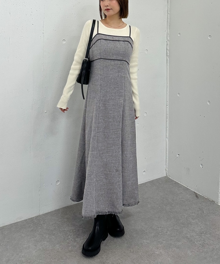 ツイードパイピングキャミワンピース(M BROWN): ワンピース｜PMbox P&M