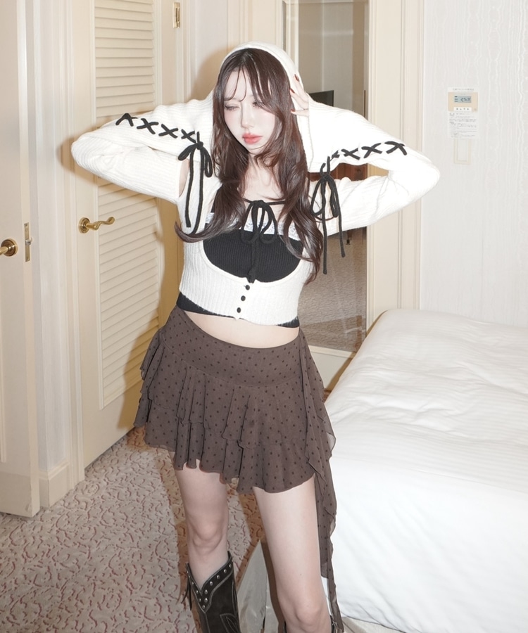 laceup foodie tops×lace cami set(M BLACK): トップス｜PMbox P&M