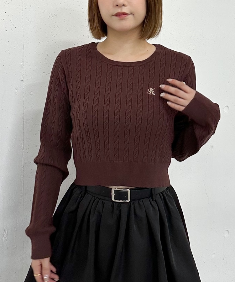 ロゴ刺繍ケーブルニットプルオーバー(M IVORY): トップス｜PMbox P&M