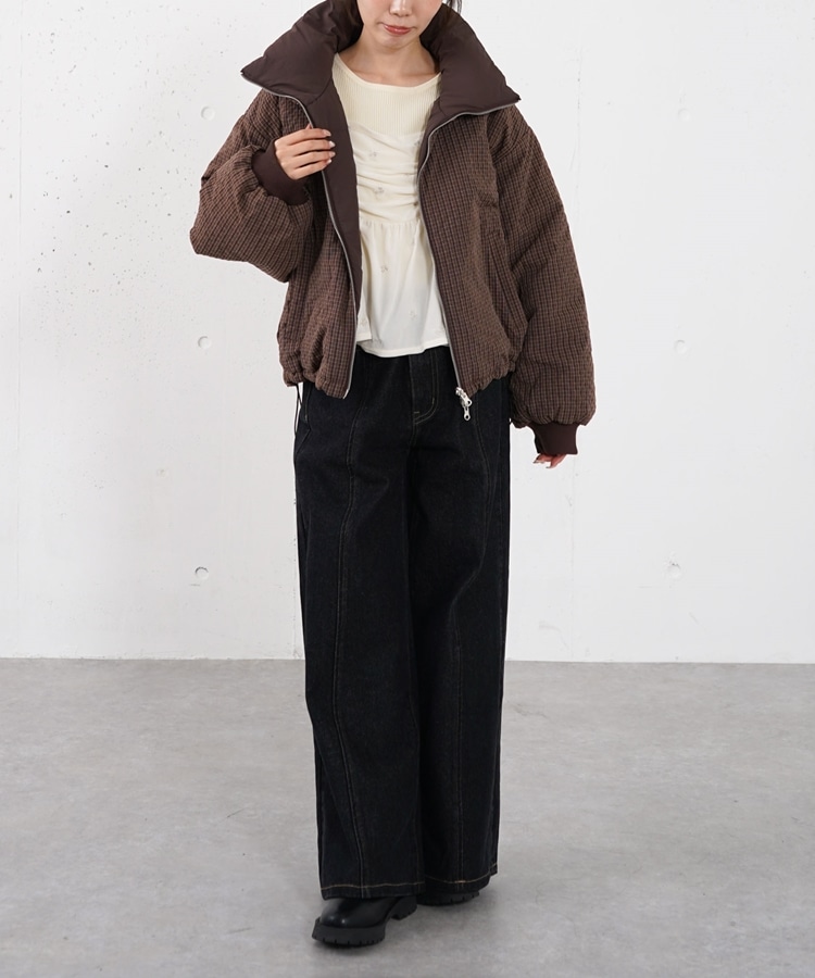 チェックリバーシブル中綿ブルゾン(M BROWN): アウター｜PMbox P&M