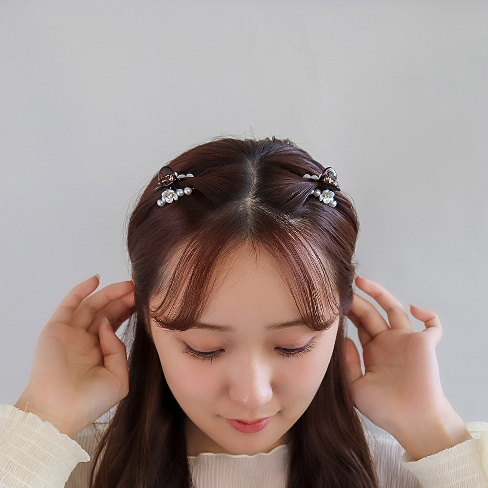ヘアクリップ mini clip フラワー 花 ストーン パール カーブ ライン