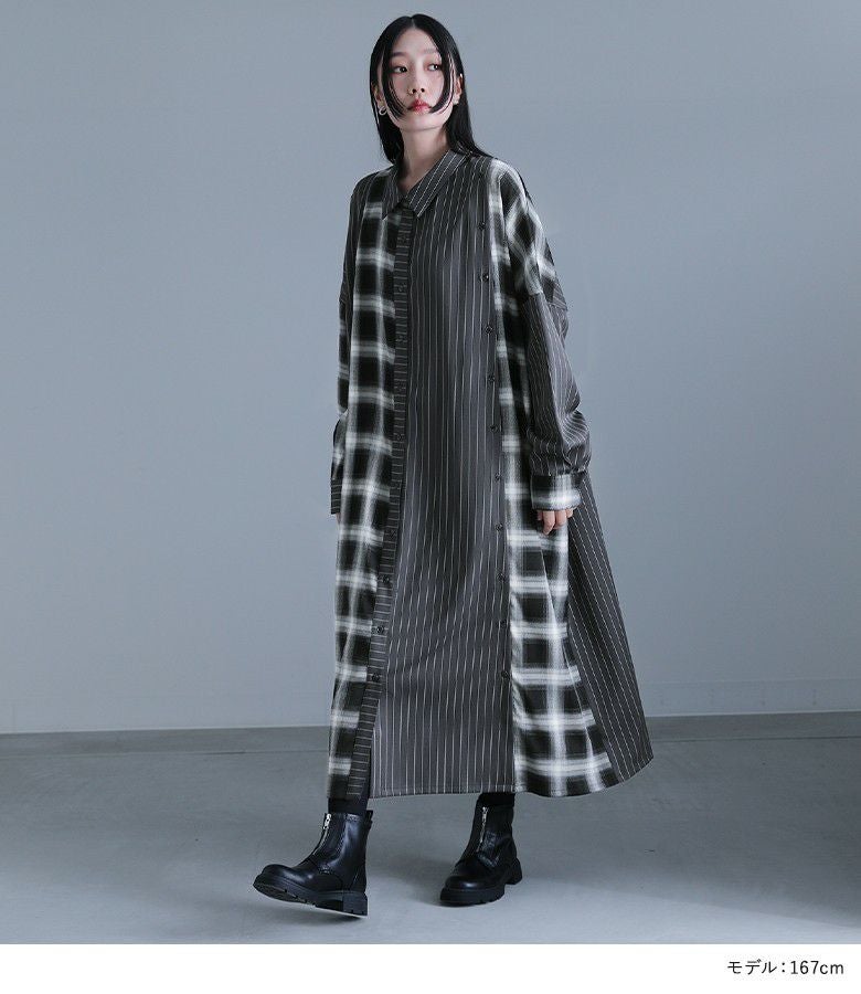 kOhAKUモノトーン柄切替シャツワンピース』