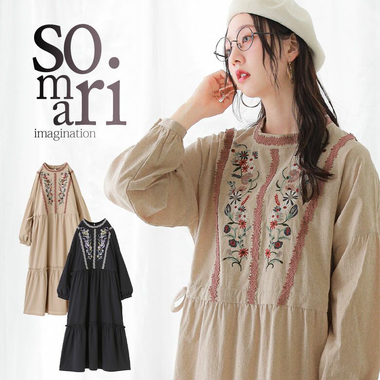 somari imagination花柄刺繍コットンティアードワンピース』