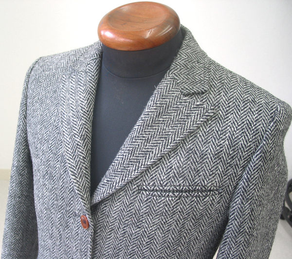 ハリスツイード・ミディアムグレーヘリンボーン4釦ジャケット｜ナット