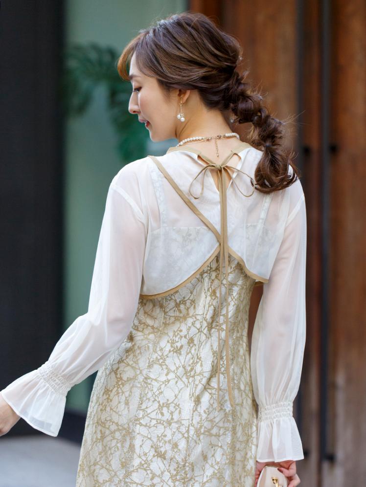 シアーボレロ付レースドレス(イエロー)AB1-426YE-S | OTONA DRESS