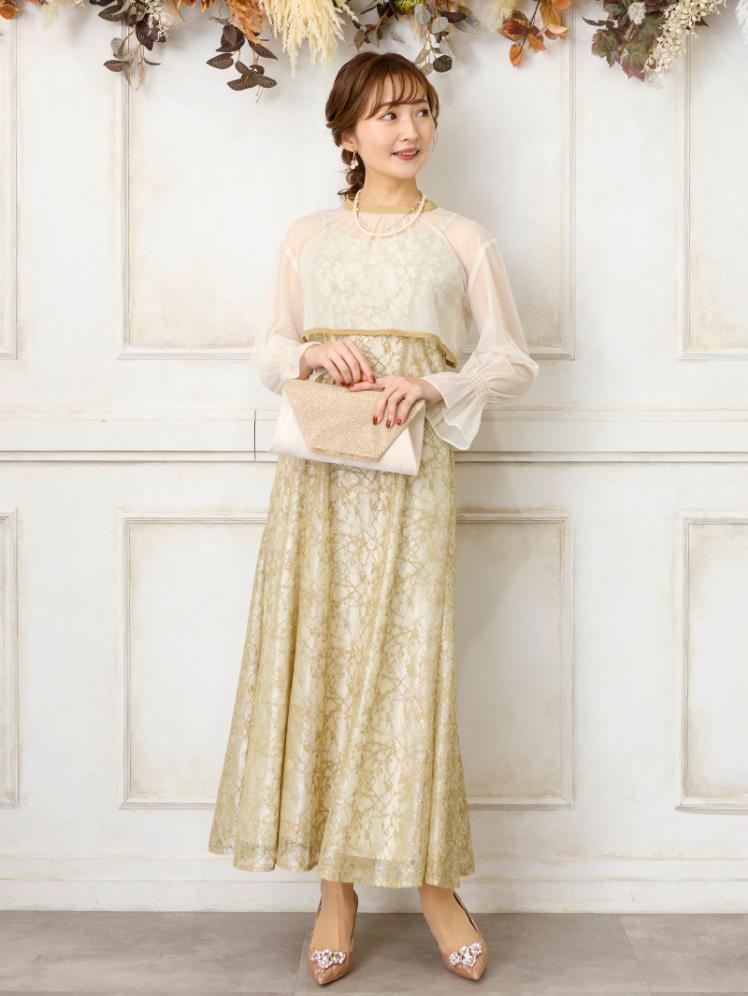 シアーボレロ付レースドレス(イエロー)AB1-426YE-S | OTONA DRESS