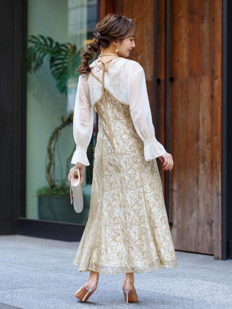 シアーボレロ付レースドレス(イエロー)AB1-426YE-M | OTONA DRESS