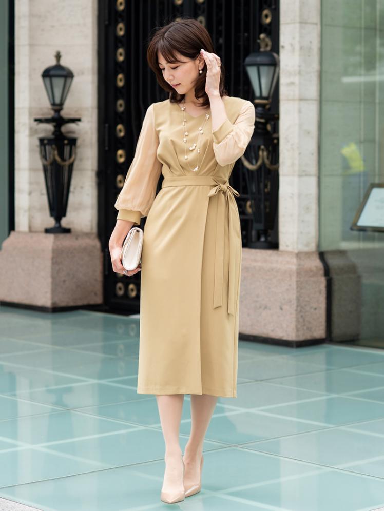 シフォンノーマルドレス(マスタード)CR1-339MUS-L | OTONA DRESS