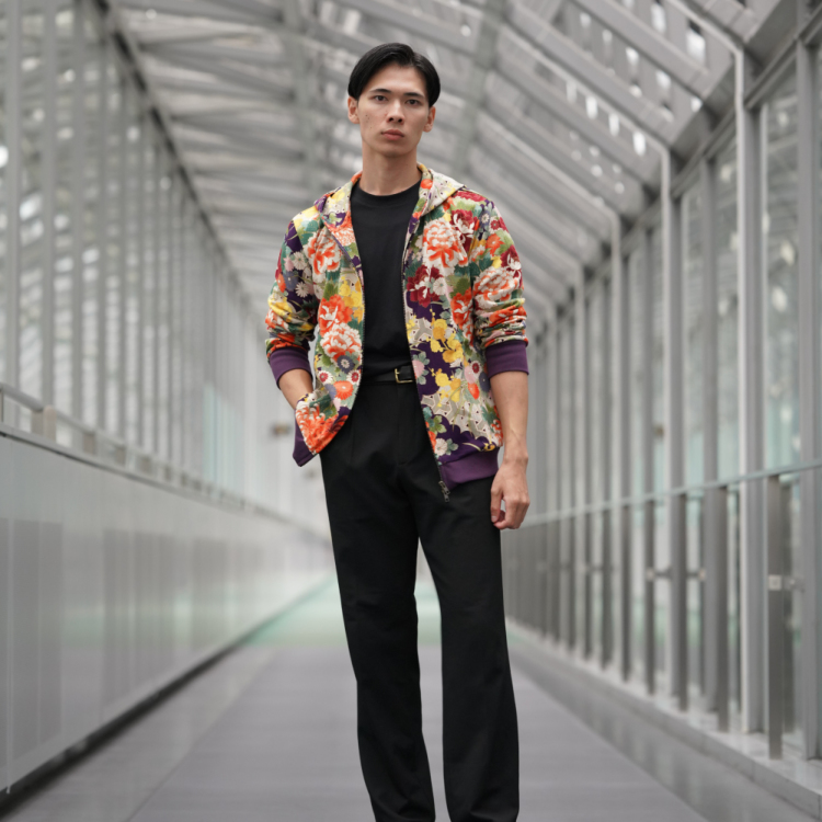 花柄 パーカーⅡ ＜牡丹と菊/紫橙＞ | 京友禅アロハシャツ【Pagong