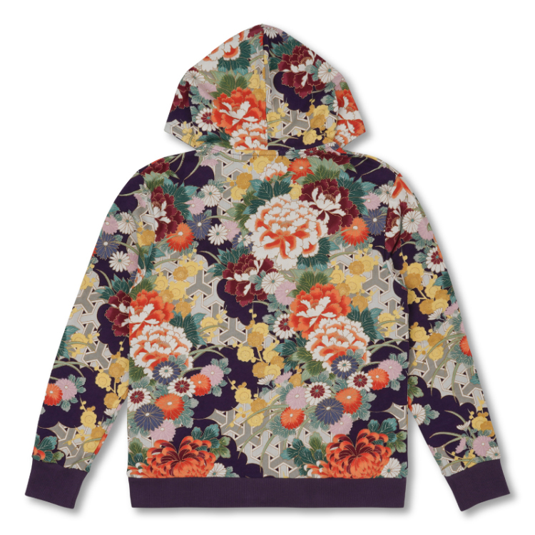 花柄 パーカーⅡ ＜牡丹と菊/紫橙＞ | 京友禅アロハシャツ【Pagong