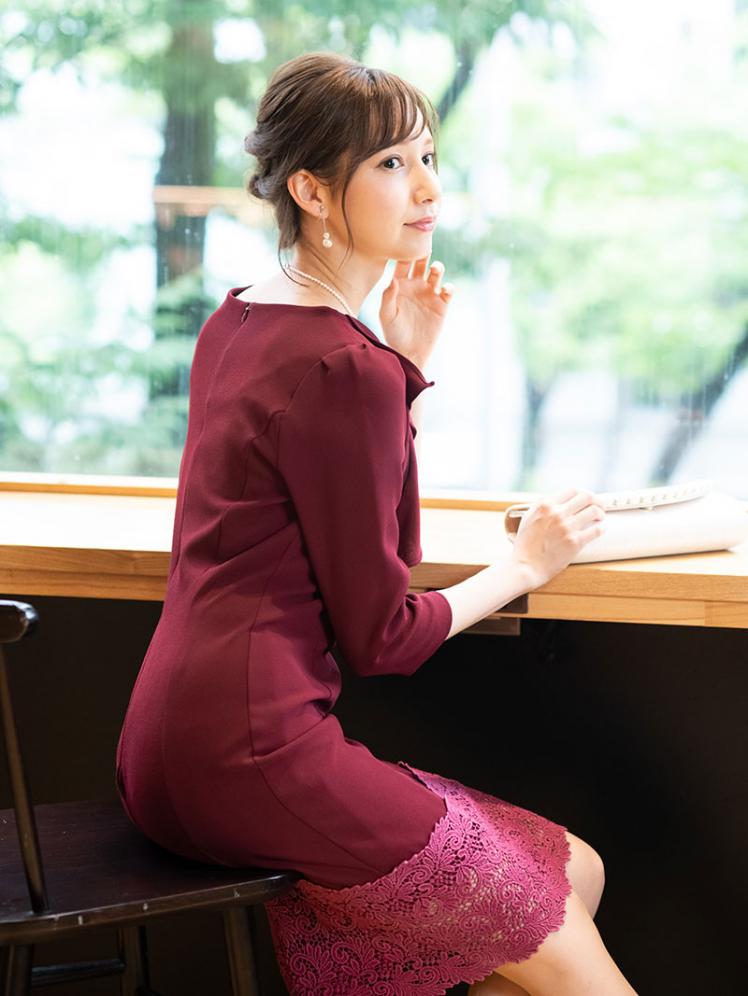 レースミックスタイトドレス(ワイン)K1-205WI-M | パーティドレススタイル