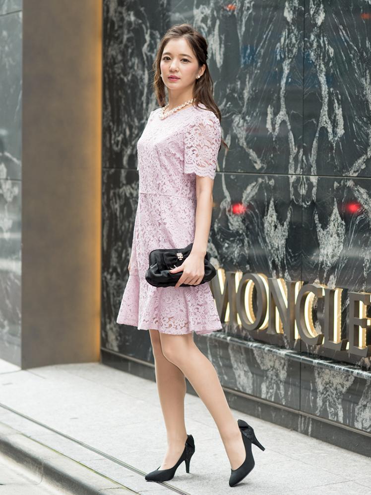 裾フリルレースドレス(ピンク)K1-263PI-M | パーティドレススタイル