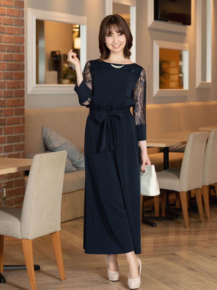 レーススリーブセットアップドレス(ネイビー)SR3-316NA-M | パーティ