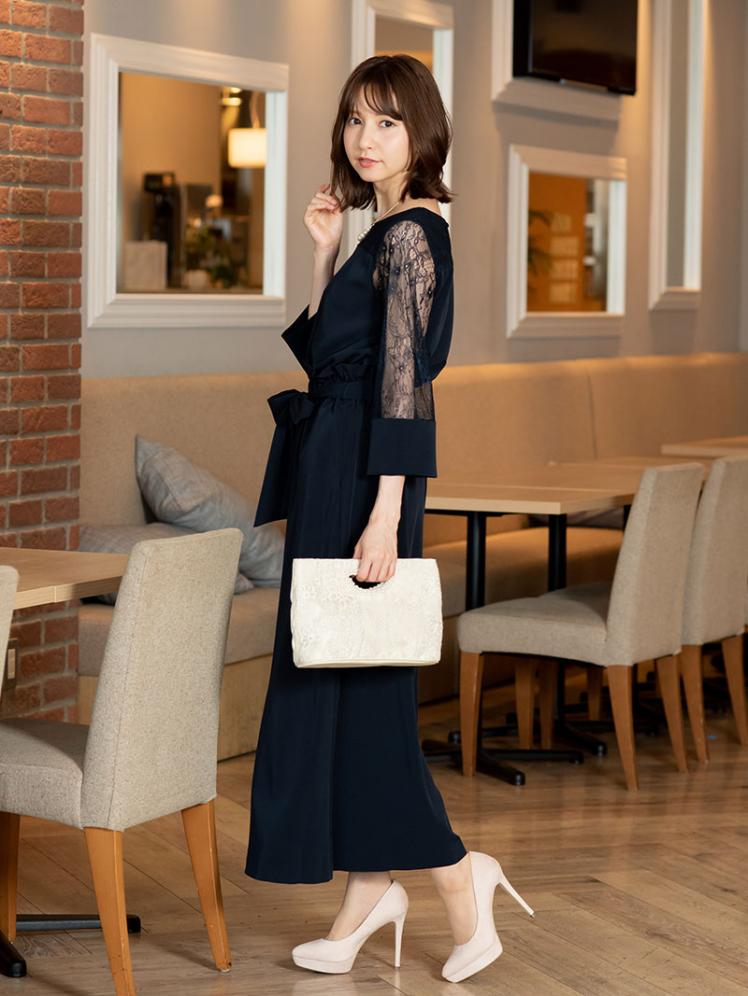 レーススリーブセットアップドレス(ネイビー)SR3-316NA-M | パーティ