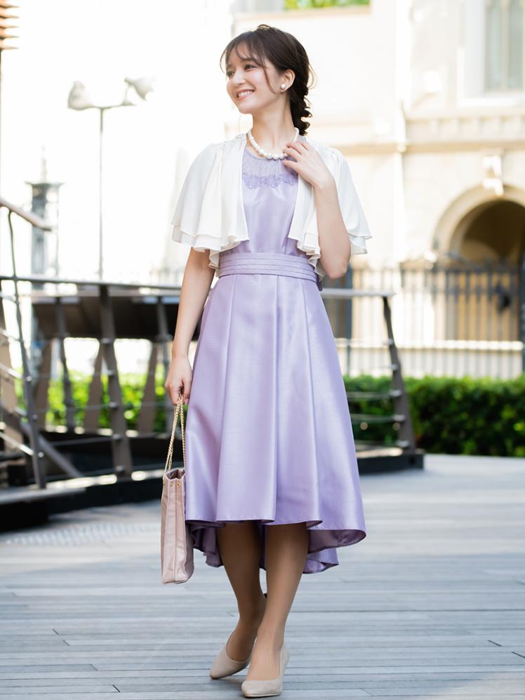 グロッシーフレアスカートレースドレス(パープル)CR1-367PPL-M