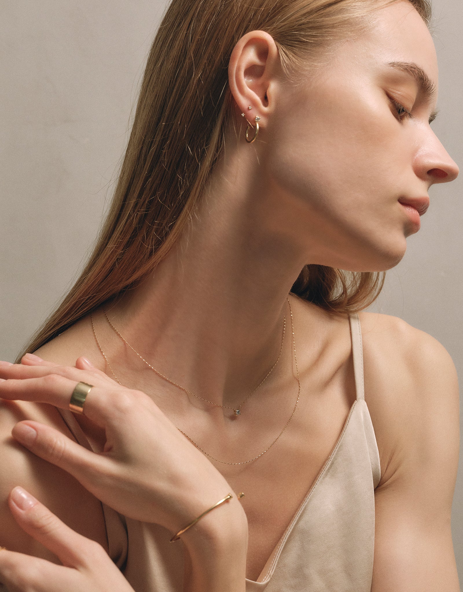 gold】hoop diamond pierce｜PARCA -ロマンティックなvintageムード